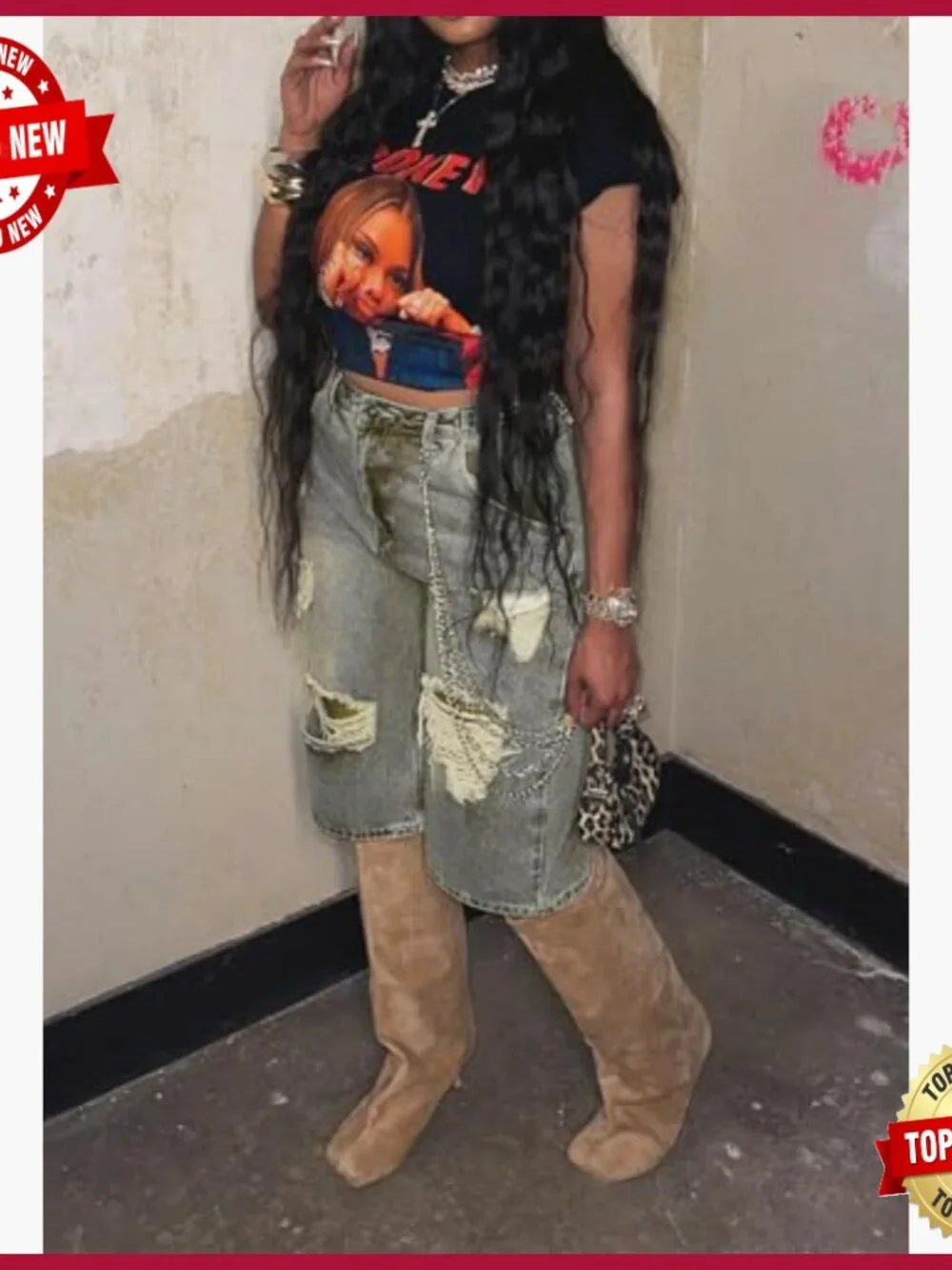 High Rise Baggy Ripped Denim Shorts Straight Wide Leg Y2k Bermuda Cargo